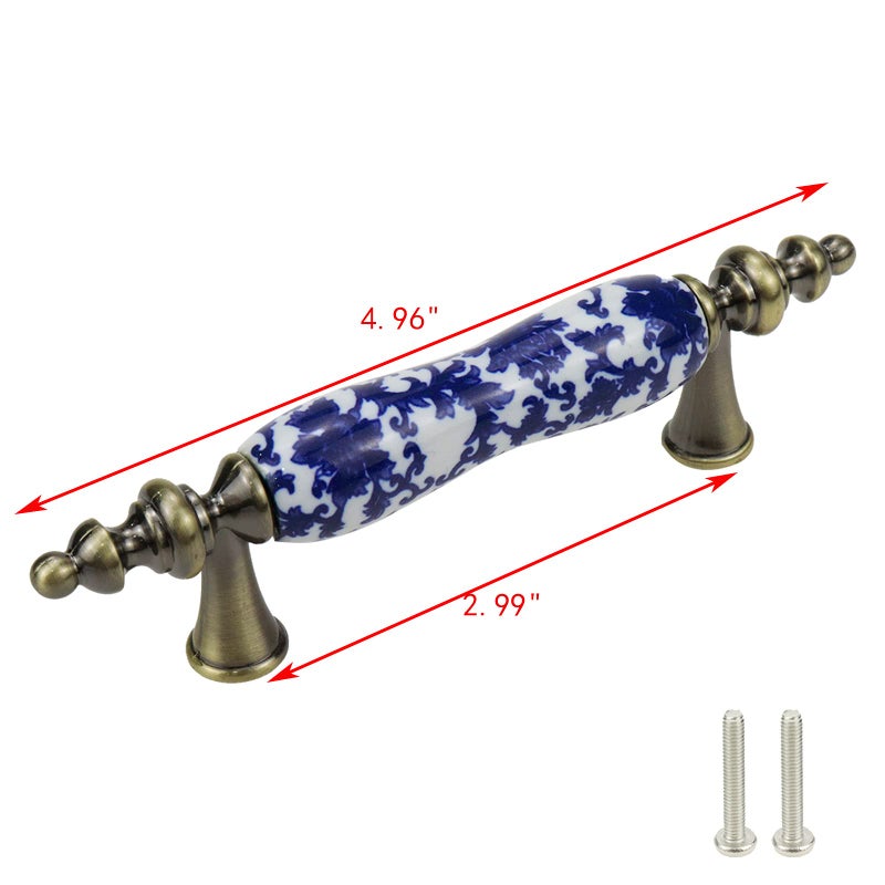 Mcredy Cabinet Pulls Ceramic Door Knobs Painted Cabinet Drawer Wardrobe Pull Handles Blue and White Porcelain Pattern with Screws T Pull Handles Pack of 4 - Image 3
